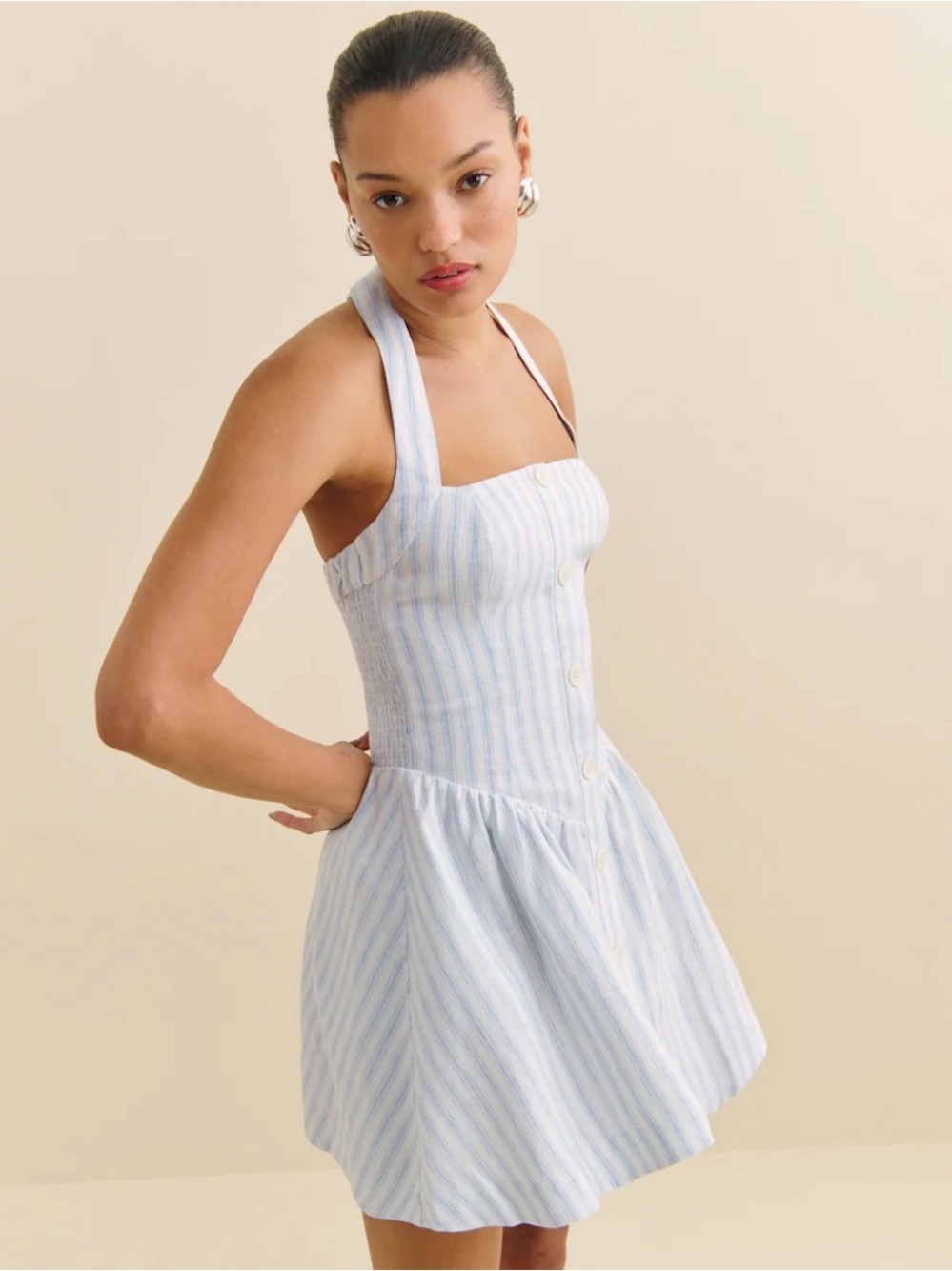 Reformation Mariela Striped Halter Linen Dress